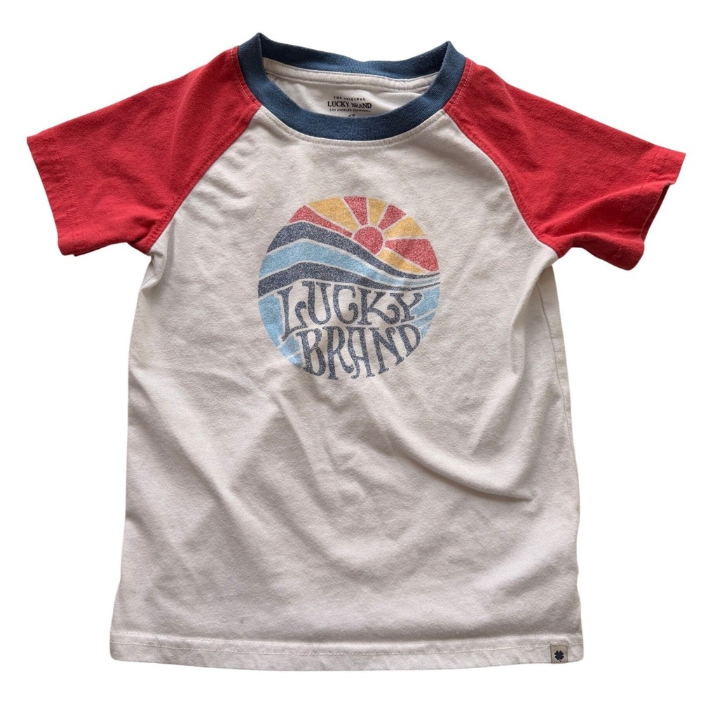 Lucky Brand Kids Graphic Raglan T-Shirt 4T White Red Blue‎ Sun Waves Tee summer